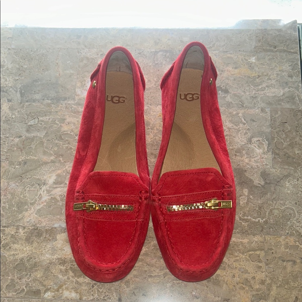 UGG Women's Red Loafers with gold zipper